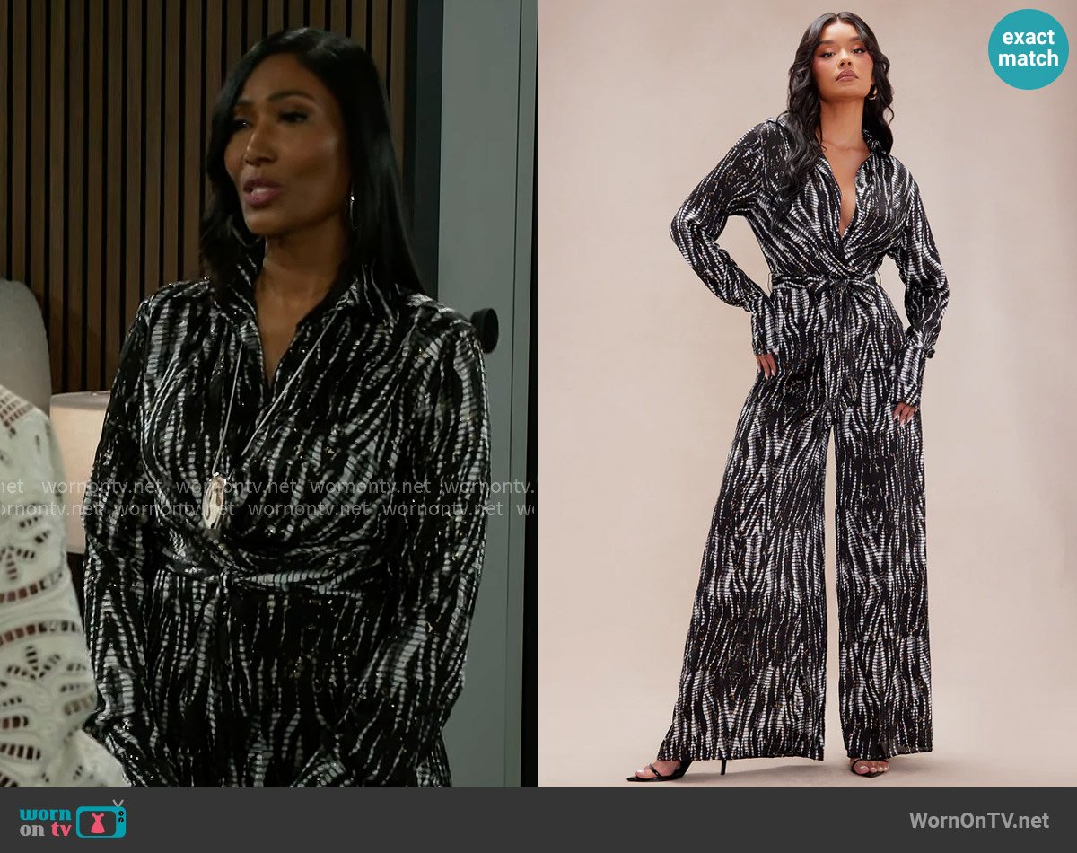 Fashion Nova Sharlene Wide Leg Jumpsuit worn by Dana 'Leslie' Thomas (Trisha Mann-Grant) on Beyond the Gates