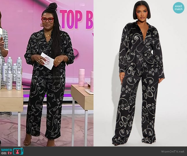 Fashion Nova Stop Staring Satin Pant Set in Black/White worn by Julee Wilson on Today