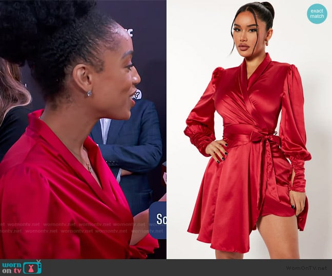 Fashion Nova Tall Only Love Satin Mini Dress worn by Francesca Amiker on E! News