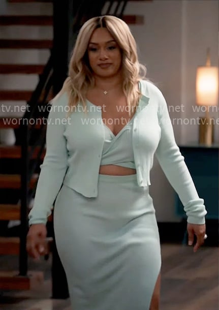 Fatima’s mint green knit set on Tyler Perrys Sistas