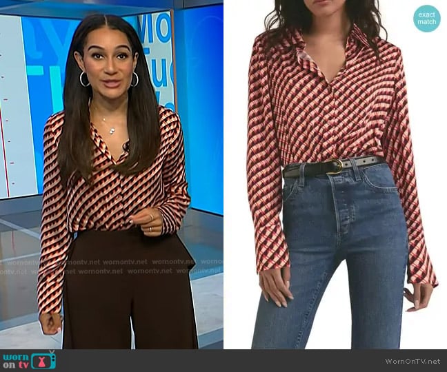 Favorite Daughter The Take Me Seriously Bodysuit in Retro Rouge Hounds worn by Morgan Radford on NBC News Daily