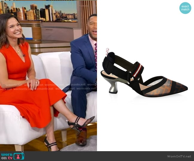 Fendi Colibri 55MM Mesh Slingback Pumps worn by Maggie Rulli on Good Morning America