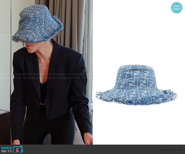 Fendi FF Jacquard Frayed Edge Bucket Hat worn by Heather Dubrow on The Real Housewives of Orange County