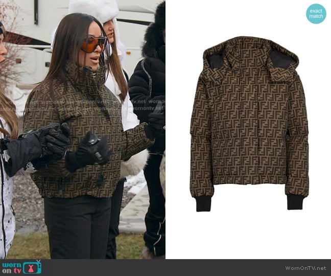 Fendi Hooded Coated Canvas-jacquard Ski Jacket worn by Angie Katsanevas on The Real Housewives of Salt Lake City