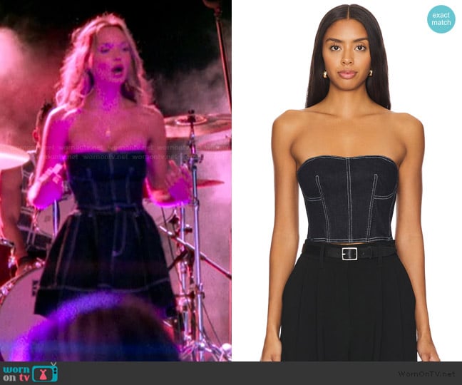Fleur du Mal Denim Cropped Bustier worn by Sophia Kinney (Lilah Pate) on The Runarounds