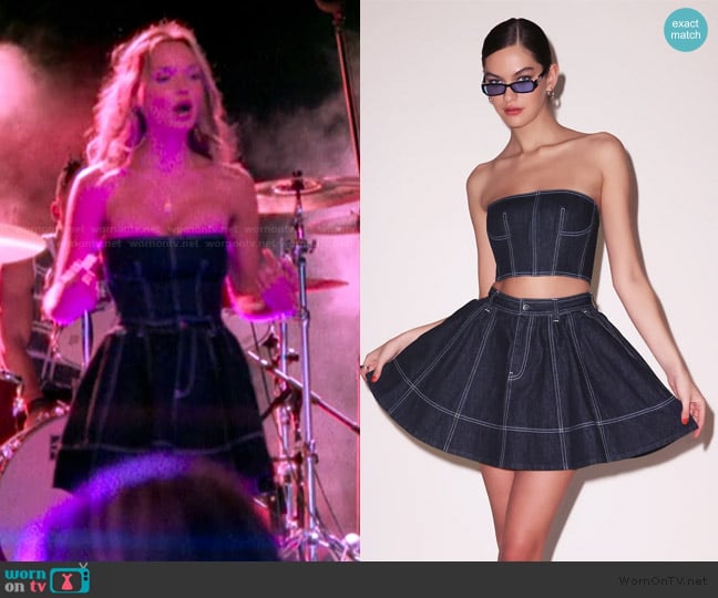 Fleur du Mal Denim Flare Skirt worn by Sophia Kinney (Lilah Pate) on The Runarounds