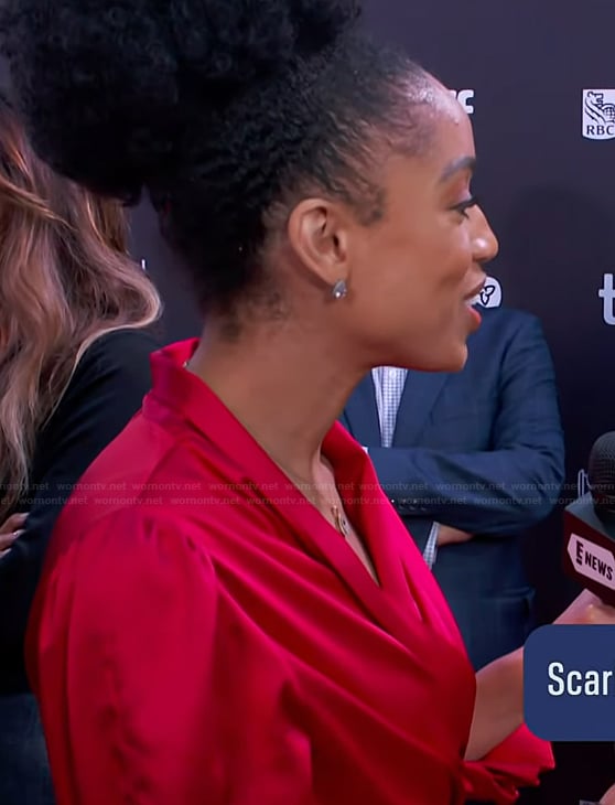 Francesca’s red satin mini dress on E! News