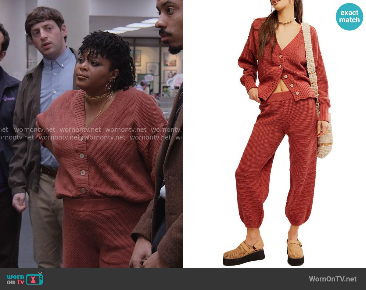Free People Hailee Waffle Stitch Cardigan & Pants worn by Adelola Olofin (Gbemisola Ikumelo) on The Paper