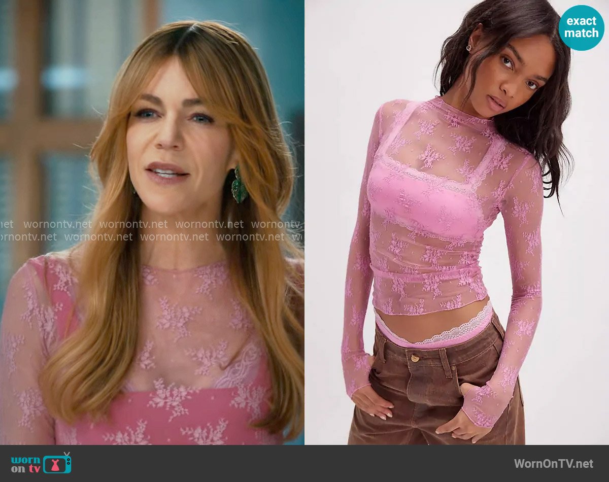 Morgan’s pink lace top on High Potential