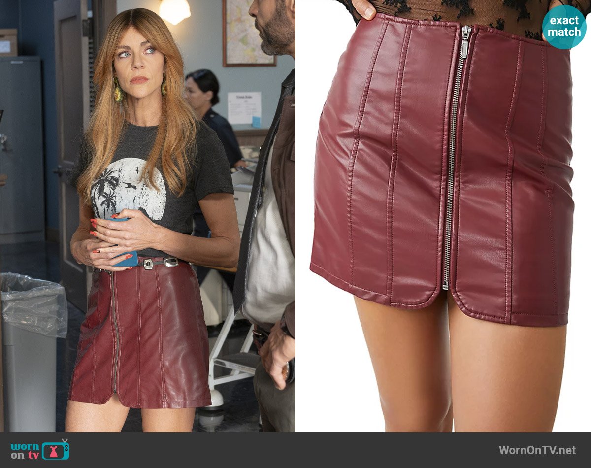 Free People Layla Vegan Leather Mini Skirt worn by Morgan Gillory (Kaitlin Olson) on High Potential