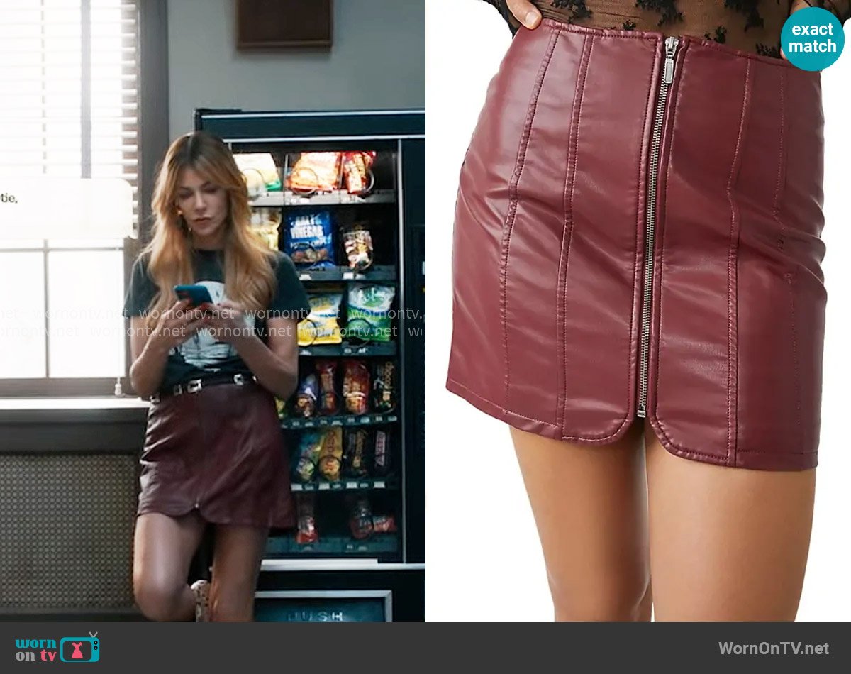 Morgan’s red leather skirt on High Potential