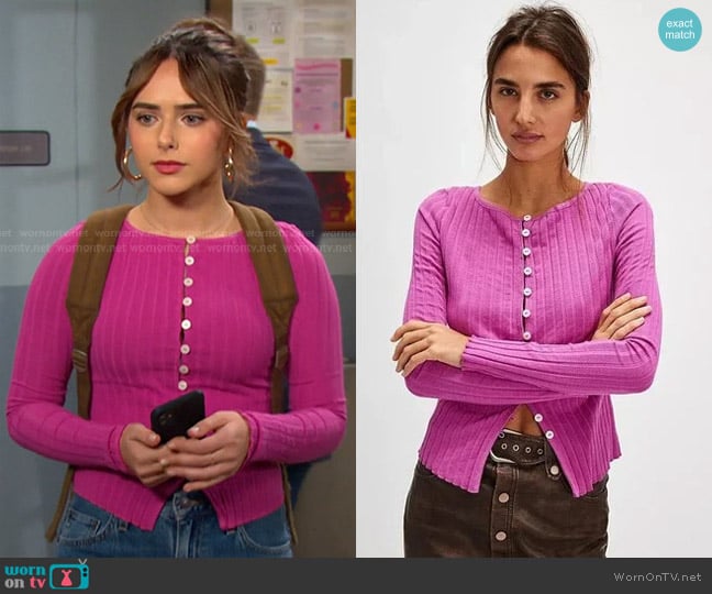 Free People Tilly Long-Sleeve Cardi worn by Holly Jonas (Ashley Puzemis) on Days of our Lives