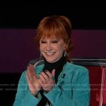 Reba’s turquoise fringed suede jacket on The Voice