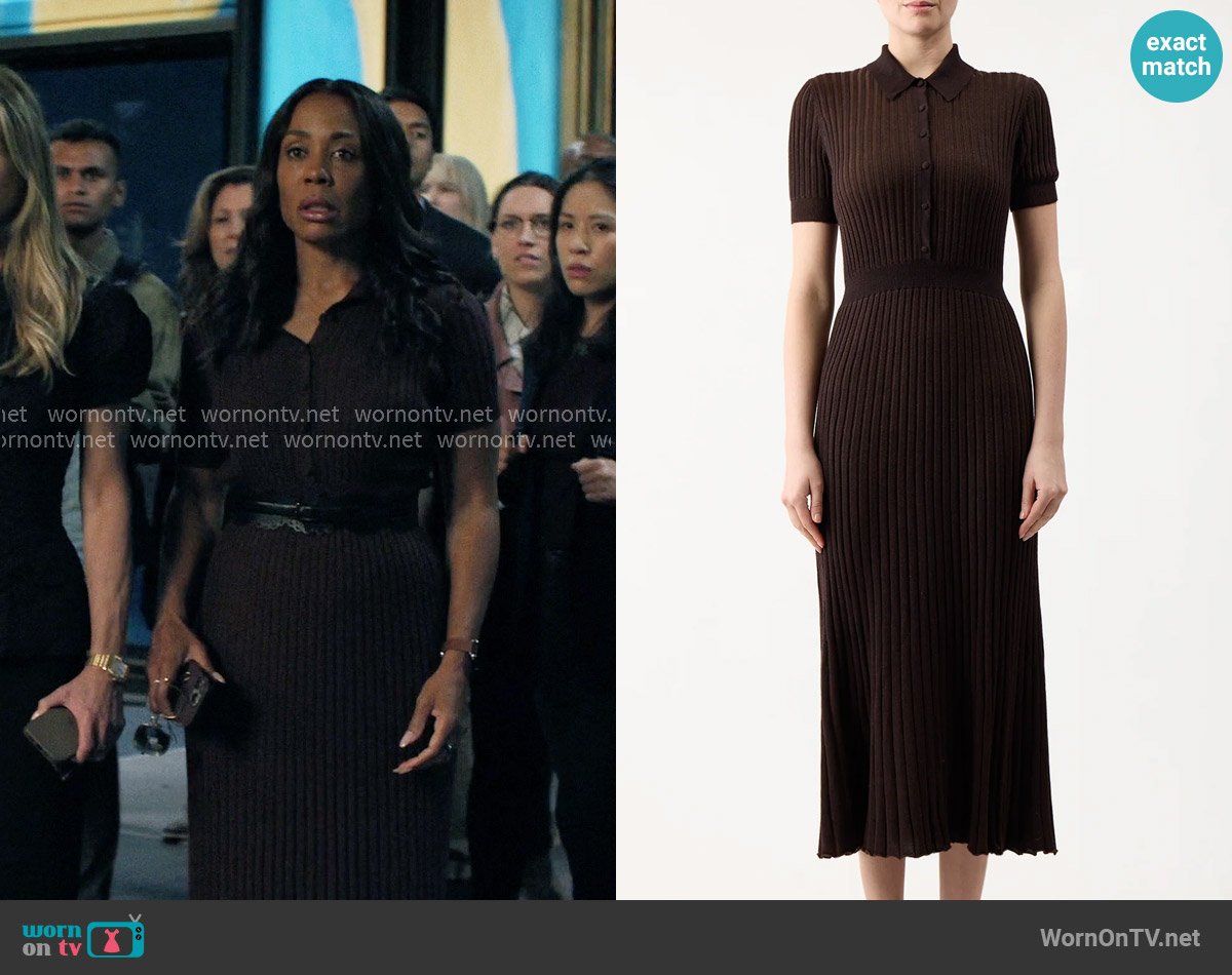 Gabriela Hearst Amor Knit Midi Dress in Chocolate Cashmere Silk in Chocolate worn by Mia Jordan (Karen Pittman) on The Morning Show