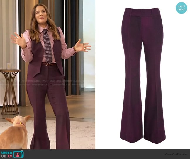 Gabriela Hearst Rhein Flare Pant in Bordeaux Virgin Wool worn by Drew Barrymore on The Drew Barrymore Show