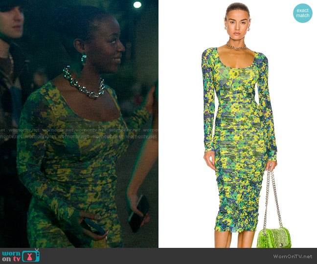 Ganni Printed Mesh Dress in Sulphur Spring