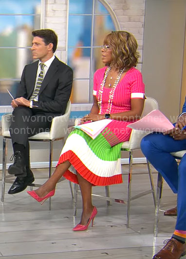 Gayle King’s pink colorblock dress on CBS Mornings