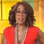 Gayle King’s red v-neck sheath dress on CBS Mornings