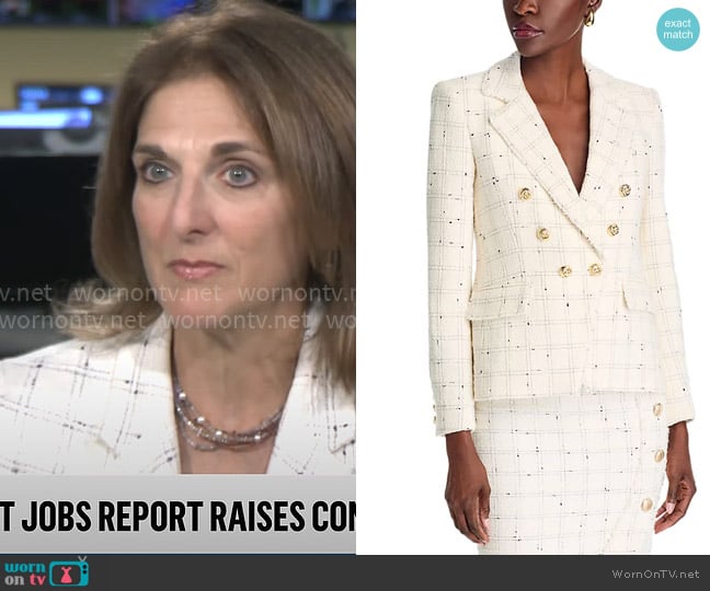 Generation Love Eliza Windowpane Tweed Blazer worn by Jill Schlesinger on CBS Mornings