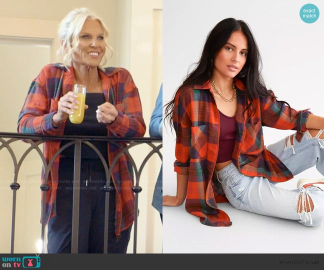 Gilded Intent Plaid Boyfriend Flannel Shirt worn by Kristi McBee on The McBee Dynasty Real American Cowboys