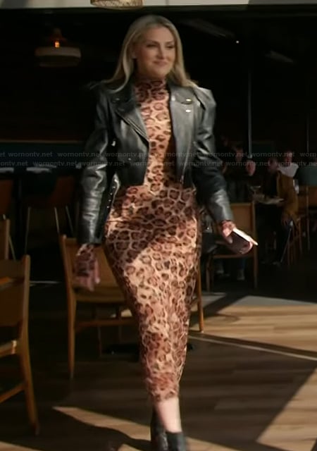 Gina's leopard print mesh dress and leather jacket on The Real Housewives of Orange County