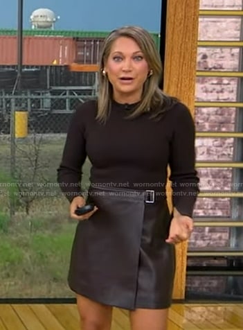 Ginger's brown leather wrap skirt on Good Morning America