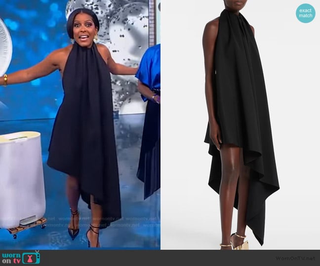 Givenchy Asymmetric draped wool cocktail dress worn by Tamron Hall on Tamron Hall Show