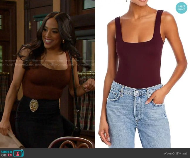 Good American Modern Tank Thong Bodysuit in Malbec003 worn by Jada Hunter (Elia Cantu) on Days of our Lives