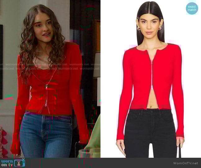 Ari’s red zip front top on Days of our Lives