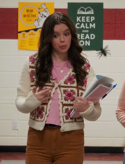 Grace's floral crochet knit cardigan on My Life with the Walter Boys