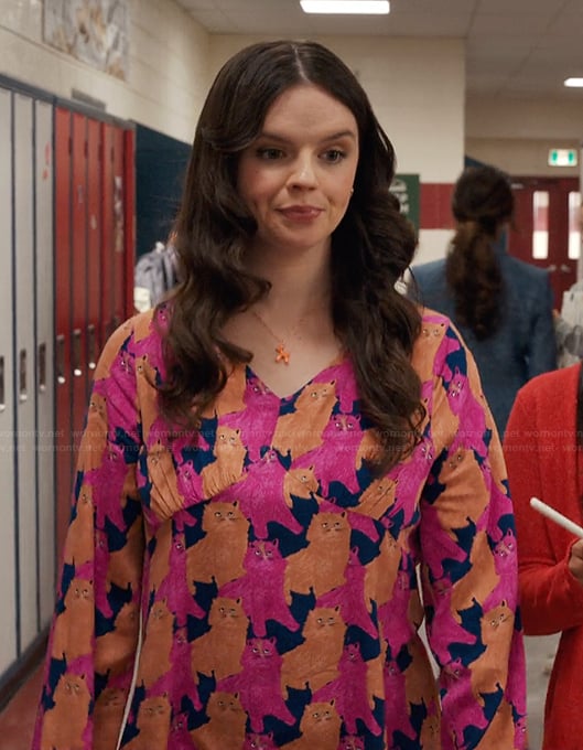 Grace's pink cat print dress on My Life with the Walter Boys