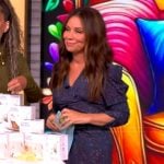Gretta Monahan’s navy metallic ruched dress on The View