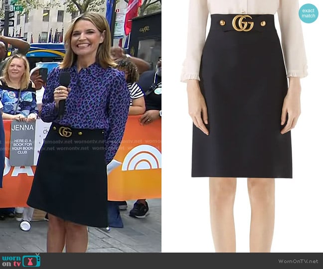 Gucci Double G Wool & Silk Crepe A-Line Skirt worn by Savannah Guthrie on Today