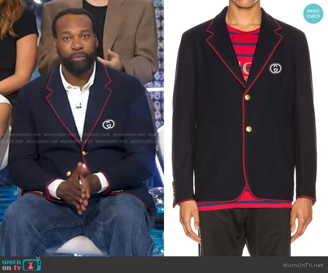 Gucci Palma Wool Cotton Jacket With Patch in Ink worn by Baron Davis on Good Morning America