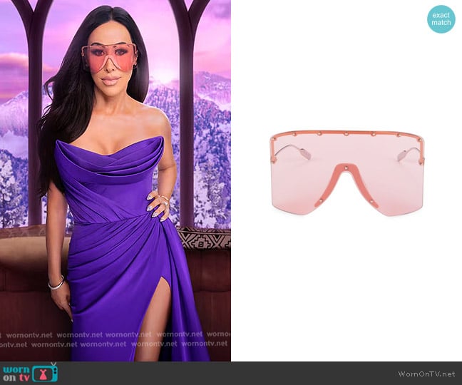 Gucci Tinted Visor Sunglasses worn by Angie Katsanevas on The Real Housewives of Salt Lake City