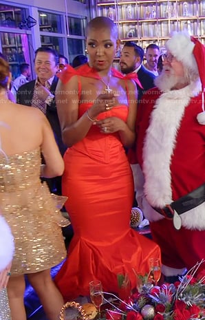 Guerdy’s red corset and balloon hem skirt on The Real Housewives of Miami