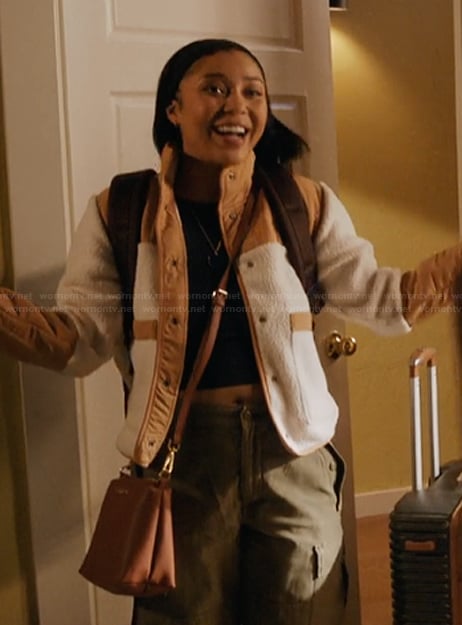 Haley's contrast sherpa jacket on My Life with the Walter Boys