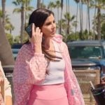 Heather’s pink triangle print jacket on The Real Housewives of Orange County