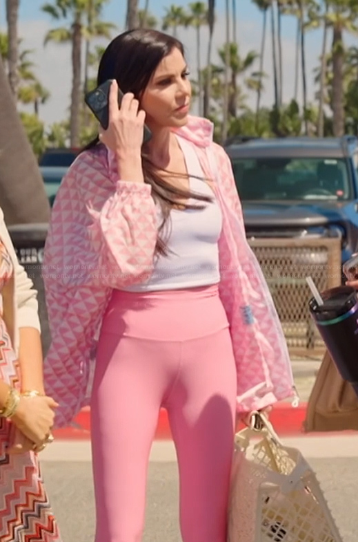 Heather's pink triangle print jacket on The Real Housewives of Orange County