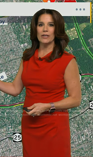 Heather's red cowl neck dress on Good Morning America