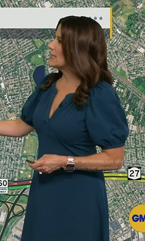 Heather's teal blue puff sleeve dress on Good Morning America