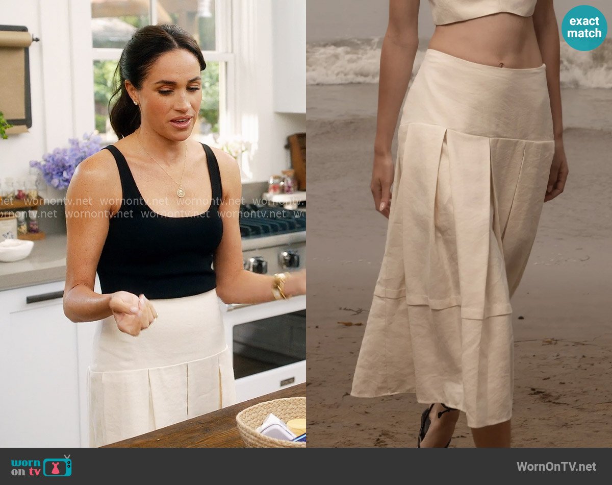 Heidi Merrick Contessa Skirt - Ivory Silk & Hemp worn by Meghan Markle on With Love Meghan