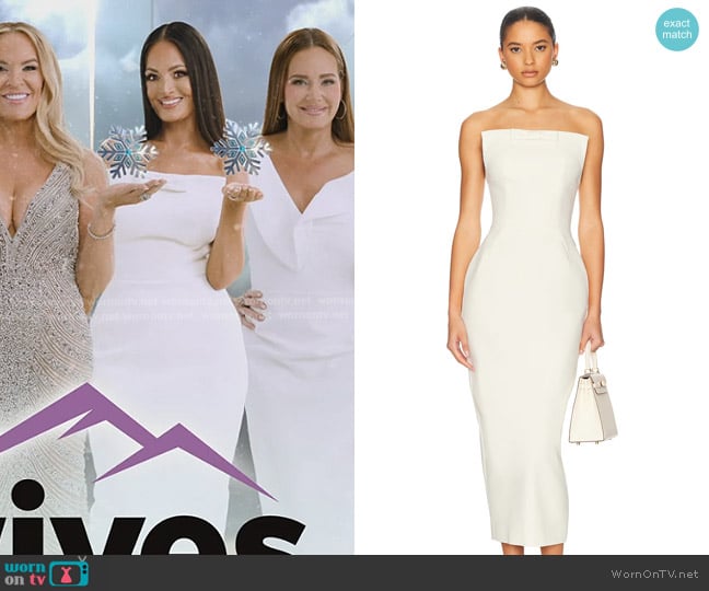 Helsa The S Curve Dress With Bow in Cream worn by Lisa Barlow on The Real Housewives of Salt Lake City