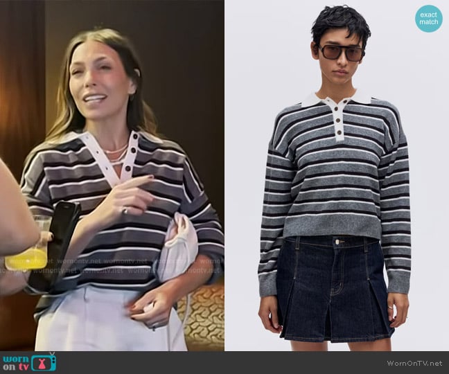 H&M Oversized Polo Jumper in Grey marl/Striped worn by  on Today