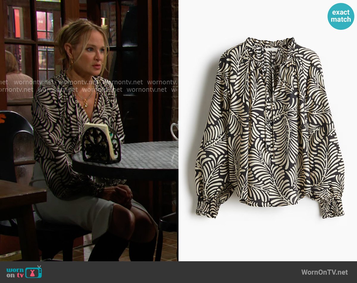 H&M Oversized Tie-Neck Blouse worn by Sharon Newman (Sharon Case) on The Young and the Restless