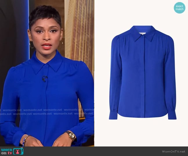 Hobbs Caitlyn Blouse worn by Jericka Duncan on CBS Evening News