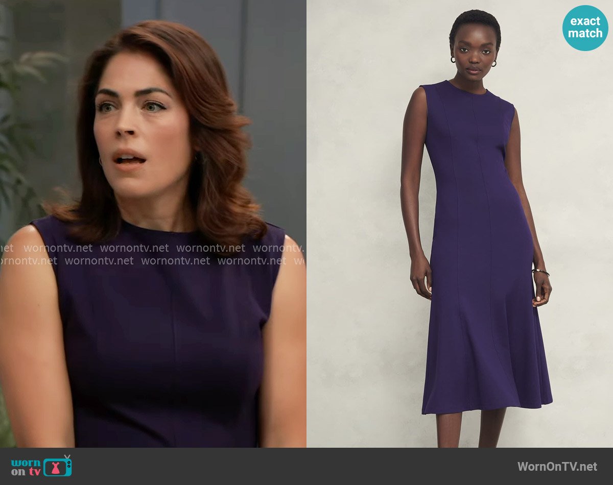 Hobbs Davina Ponte Dress in Grape Purple worn by Britt Westbourne (Kelly Thiebaud) on General Hospital