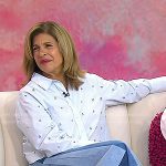 Hoda’s blue embellished shirt and patchwork jeans on Today