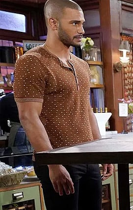 Holden’s brown dotted print henley shirt on The Young and the Restless