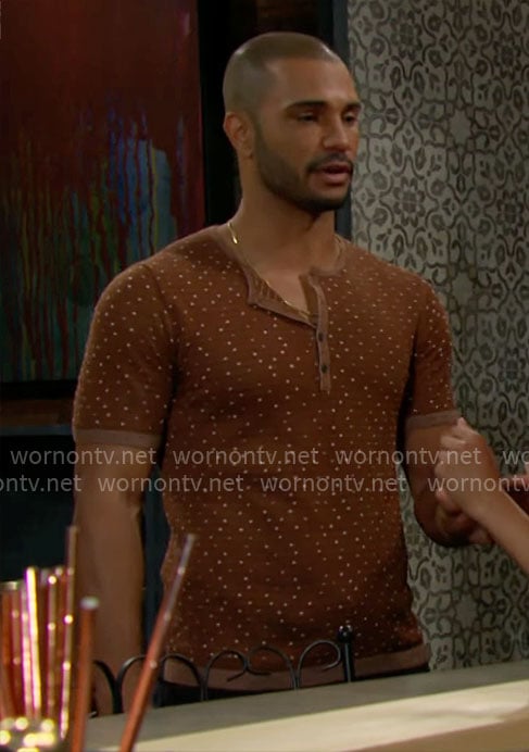 Holden's brown dotted print henley shirt on The Young and the Restless